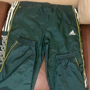 Adidas Dark Green Joggers with White and Yellow Stripes